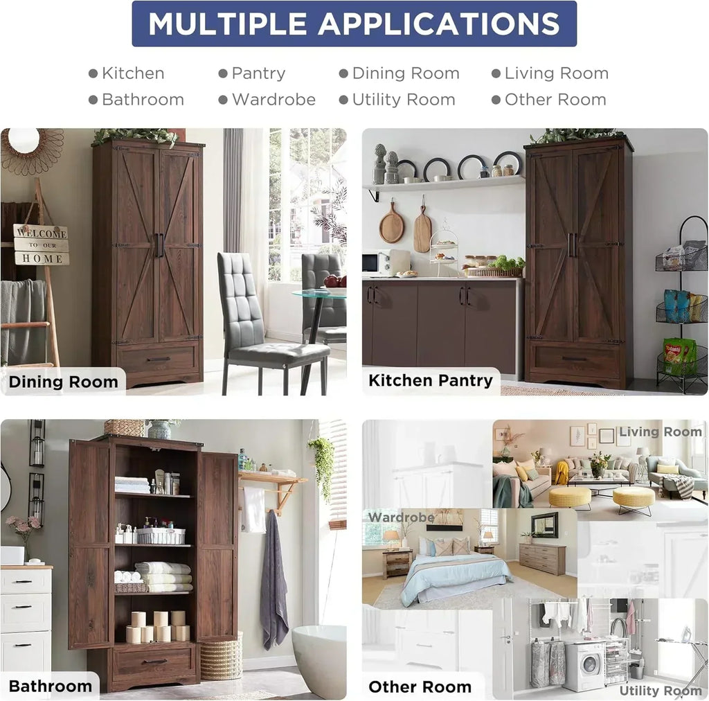 JXQTLINGMU Farmhouse Kitchen Pantry 72" Tall Wood Kitchen Storage Cabinet Adjustable Shelves wourant