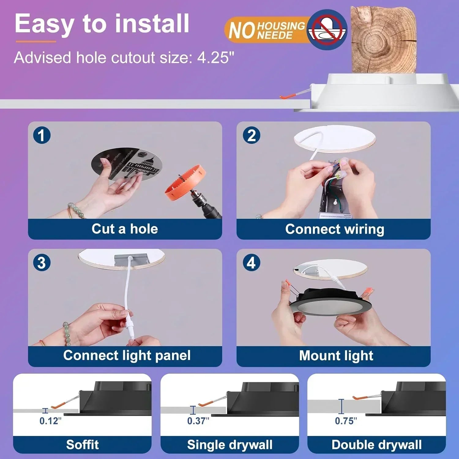 Smart Recessed Lighting 4" RGBCW Color Changing 12W LED Downlight with Junction Box wourant