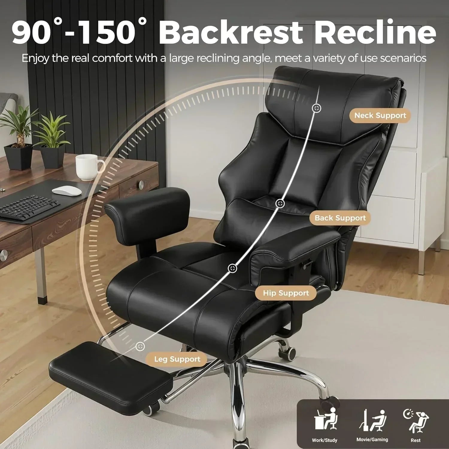 Large Tall Gaming Chair 400 lb Heavy Duty Office Chair wourant