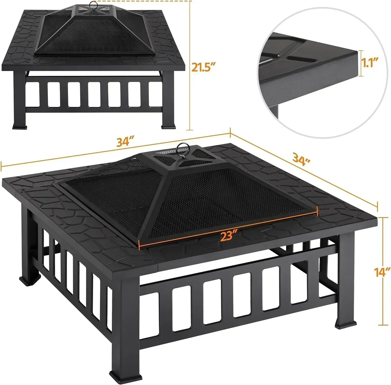 Yaheetech Multifunctional Fire Pit Table Square Metal Firepit Stove Backyard Patio Garden Fireplace wourant