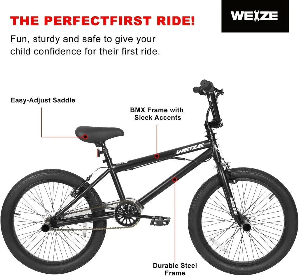 WEIZE Freestyle BMX Bicycle 20 Inch Stunt Bike for Kids and Adults Men and Women High Strength wourant