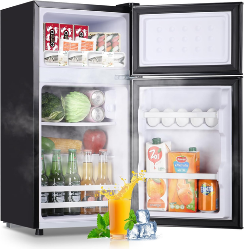 2.4 Cu.Ft Mini Fridge with Freezer & Double Door Small Tiny Size Refrigerator with 7 Temperature Control Knob Only Suitable for One Person Use Black wourant