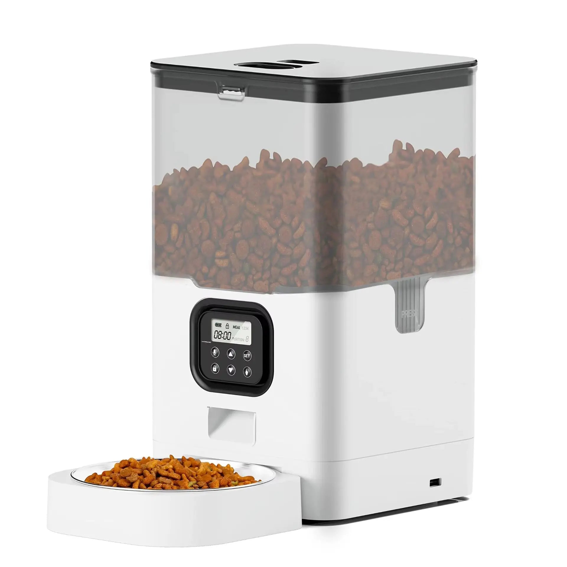 Automatic Cat Feeder 6L Stainless Steel Bowl Timed Dry Food Dispenser with Voice Recorder and LCD Display wourant