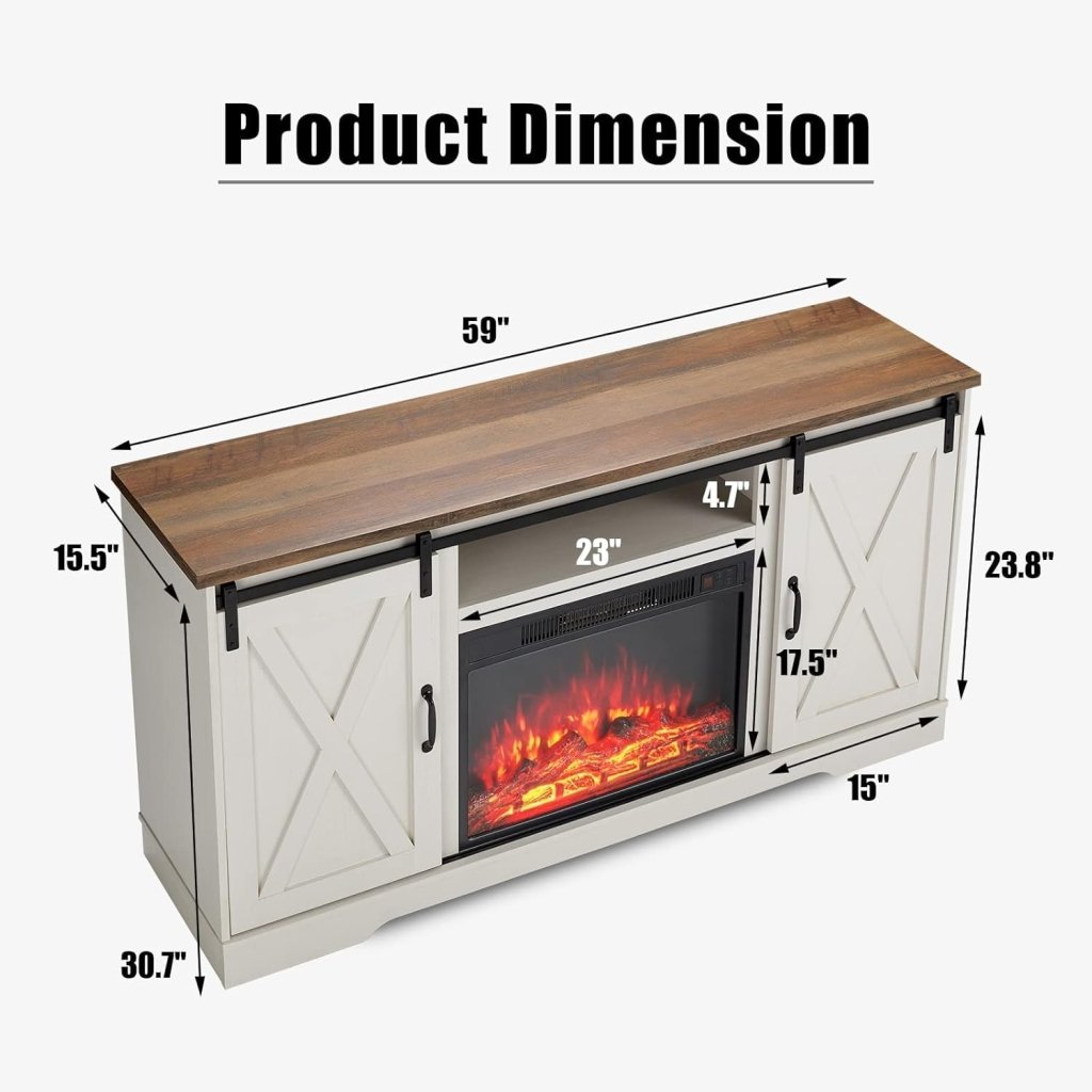 AMERLIFE Fireplace TV Stand with Sliding Barn Door for TVs up to 73", Farmhouse 63" Fireplace Entertainment Center with Storage Cabinets/Adjustable Shelves wourant