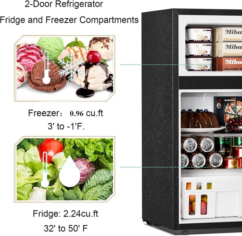 Antarctic Star Compact Mini Refrigerator Separate Freezer, Small Fridge Double 2-Door Adjustable Removable Retro Stainless Steel Shelves Living room/Kitchen/Dorm/Office 3.2 cu ft.Green wourant