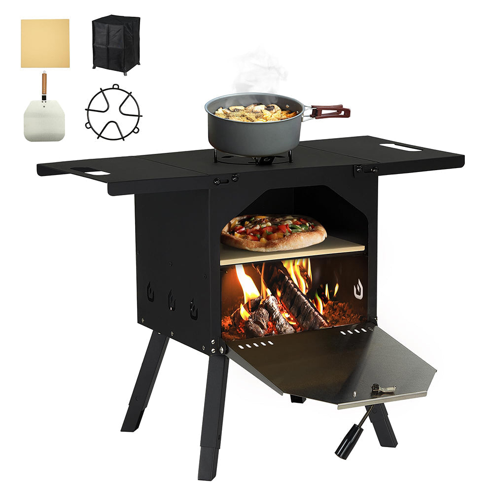 Outdoor Pizza Oven Wood Fired 2-Layer Pizza Ovens Include Pot Holder for Warming Food, Pizza Stone, Pizza Peel, Cover, Foldable Shelves & Adjustable Legs, Pellet Oven for Party Camping wourant