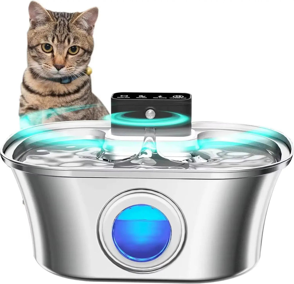Wireless Cat Water Fountain 3.2L Rechargeable Battery with Motion Sensor Filter and Stainless Steel Bowl wourant