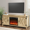 YESHOMY Fireplace TV Stand with Two Barn Doors and Storage Cabinets for Televisions up to 65+ Inch, Entertainment Center Console Table, Media Furniture for Living Room, 58 Inch wourant